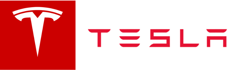 Tesla logo prominently displayed on a vibrant red and white background, showcasing the brand's sleek and modern design.