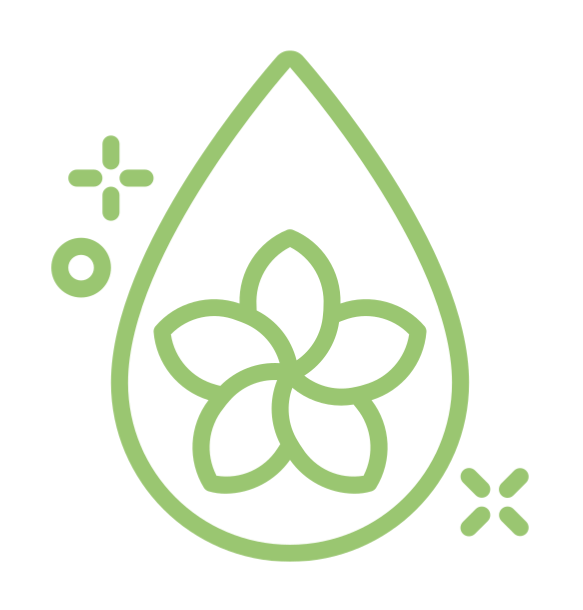 A green droplet containing a delicate flower icon